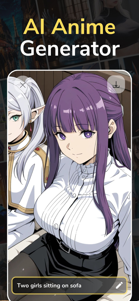 Dreamerland - AI Art Generator - Dreamerland AI anime generator interface showing an illustration of two girls based on a text prompt