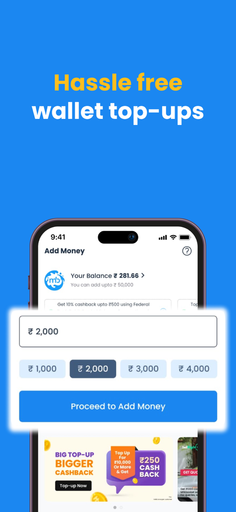 Milkbasket: Grocery Delivery - Milkbasket mobile app wallet top up screen
