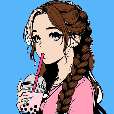realistic girl with braided hair drinking boba