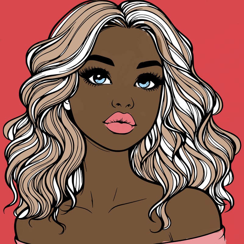 realistic girl with wavy hair and lips