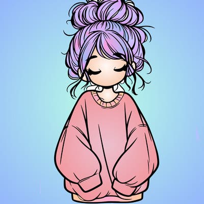 girl with baggy sweatshirt and messy bun