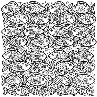 Immerse yourself in a captivating world where art meets marine life with this unique Pop Art fish tessellations coloring page. Discover a dense array of interlocking fish, each bursting with intricate patterns waiting for your creative touch.