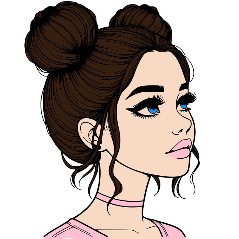 realistic girl with buns on the top of her head