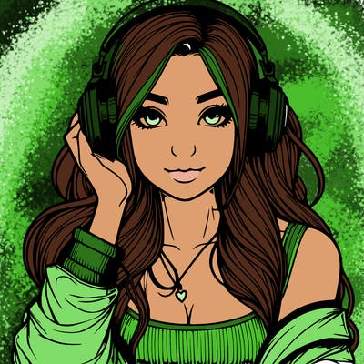 realistic girl with headphones on