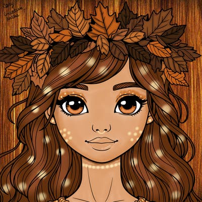 realistic girl with fall leaf crown