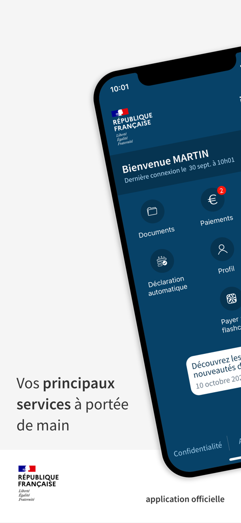 Dashboard of the official French tax application Impots gouv on a smartphone screen