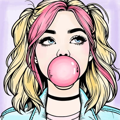 realististic girl blowing bubble -gum
