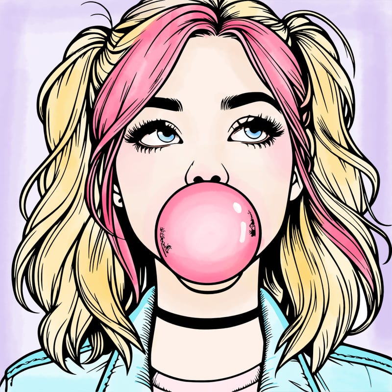 realististic girl blowing bubble -gum