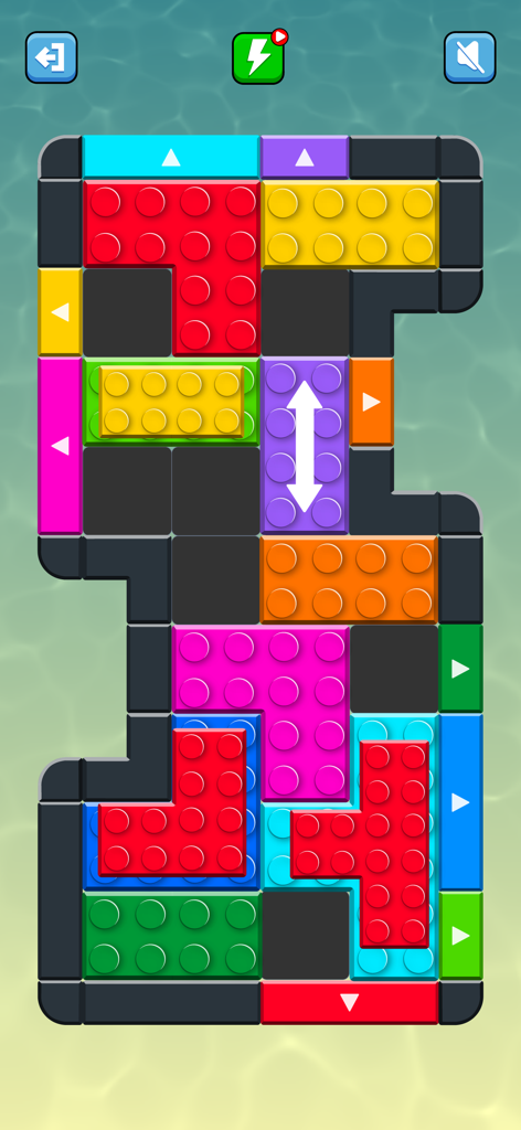 Block puzzle pro Gem for watch - Captura de tela da jogabilidade de um quebra-cabeça de lógica com peças de plástico coloridas em uma grade escura