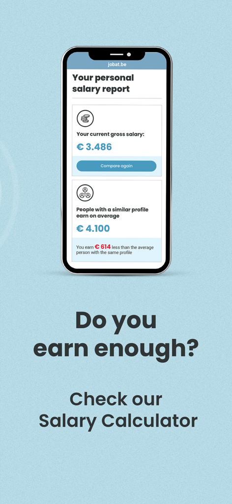Jobatモバイルアプリで個人の給与レポート比較を表示するスマートフォンの画面。