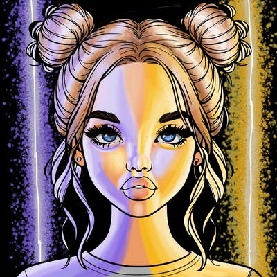 realistic girl with two buns in hair and lips