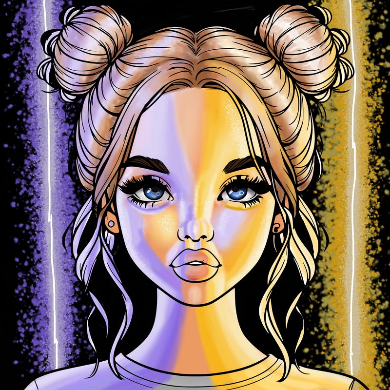 realistic girl with two buns in hair and lips