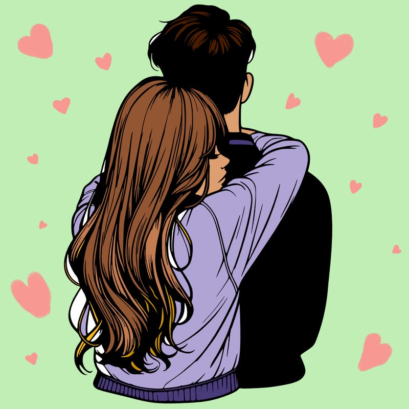 realistic girl hugging boyfriend from back