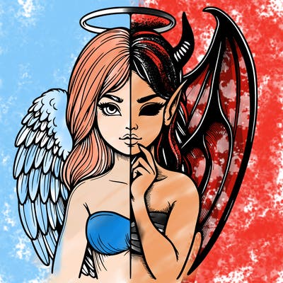 realistic angel half demon