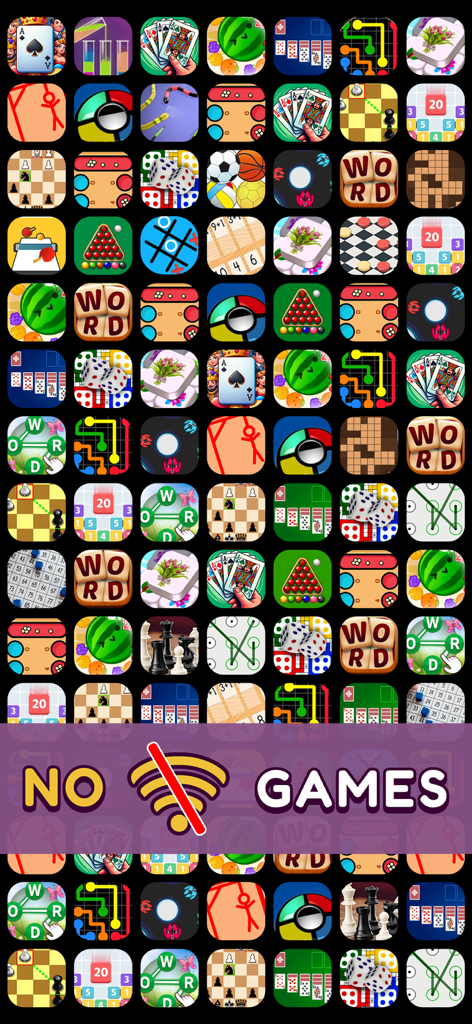 Una gran colección de iconos de minijuegos para móviles con una superposición de juegos sin wifi
