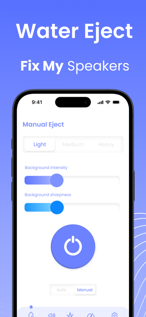 Clear Wave - Clear Water Eject - Interface of Clear Wave app showing manual water eject settings for iPhone speakers