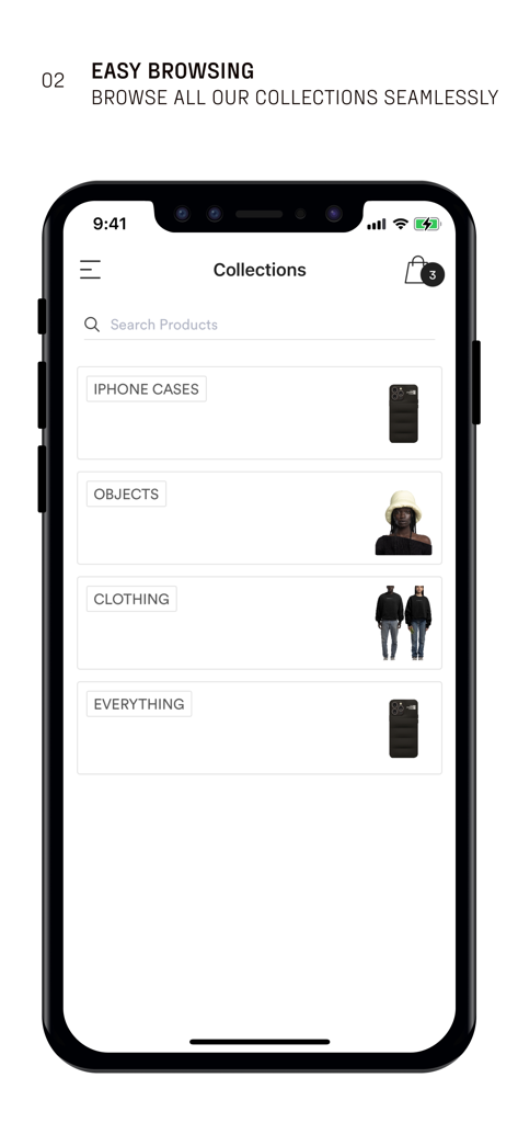 Urban Sophistication - Urban Sophistication mobile app Collections screen displaying product categories like iPhone Cases, Objects, and Clothing for easy browsing.