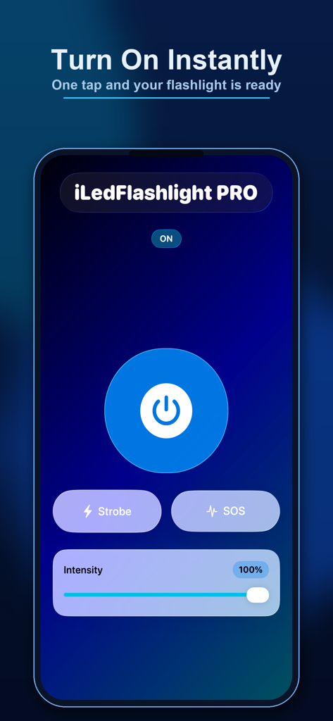 iLed FlashLight PRO - Pantalla de la aplicación iLed FlashLight PRO con botón de encendido y funciones SOS