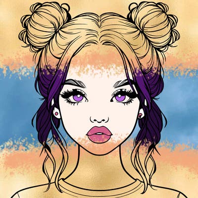 realistic girl with two buns in hair and lips