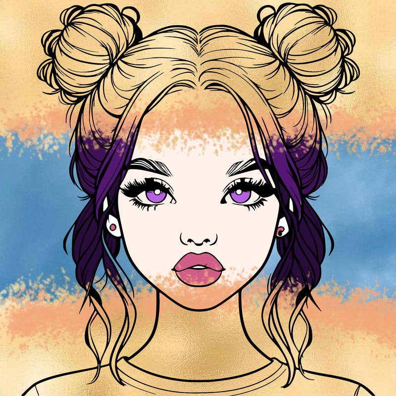 realistic girl with two buns in hair and lips