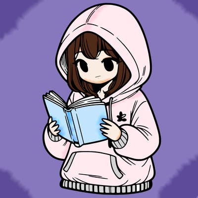 a girl in a hoodie reading a book