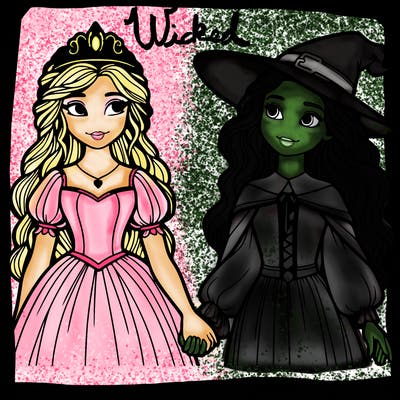 a princess and a witch holding hands realistic