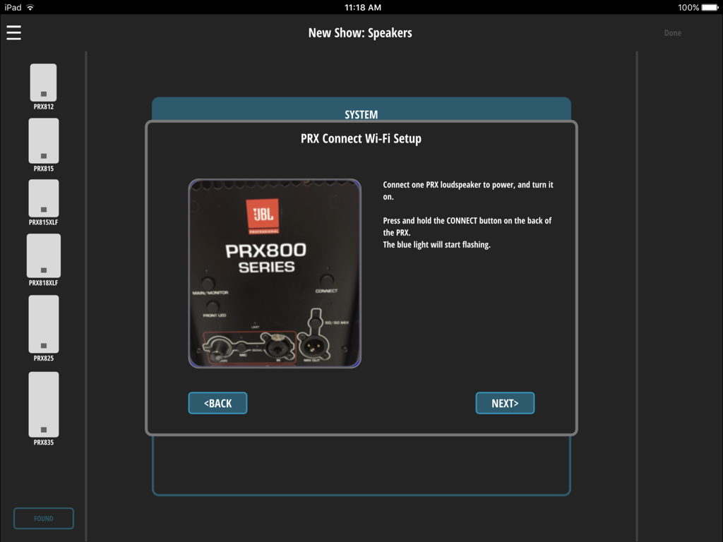 PRX Connect - PRX Connect app Wi-Fi setup instructions for JBL PRX800 series speakers