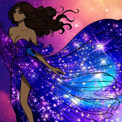 realistic woman in dress flowing the the wind