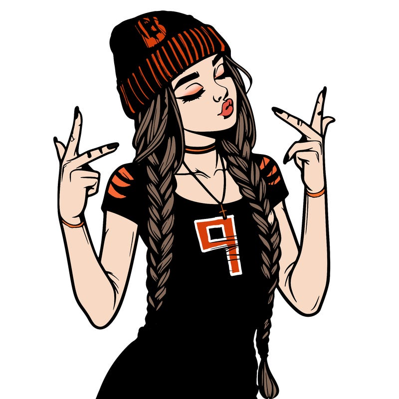 realistic teenage girl with braids and a beanie and crop top doing 🫶🏼