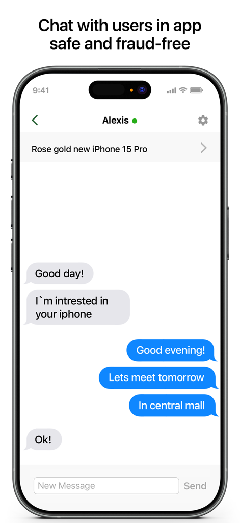 Bazaraki - Interface de chat intégrée à l'application Bazaraki montrant une conversation sécurisée entre un acheteur et un vendeur pour une annonce de téléphone portable.