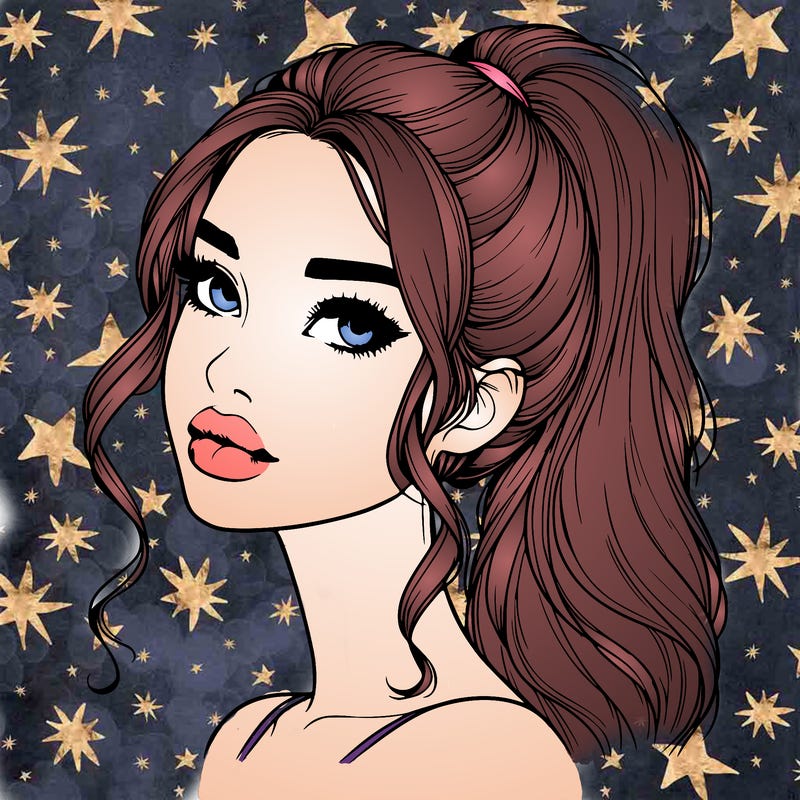 realistic girl with a ponytail on her hair and lips