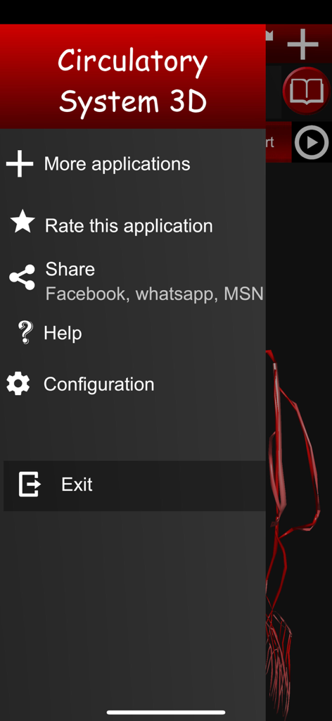 Circulatory System 3D Anatomy - Main menu screen of the Circulatory System 3D Anatomy app showing settings and help options