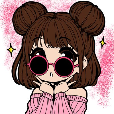 manga girl with hairbuns and sun shape sunglasses