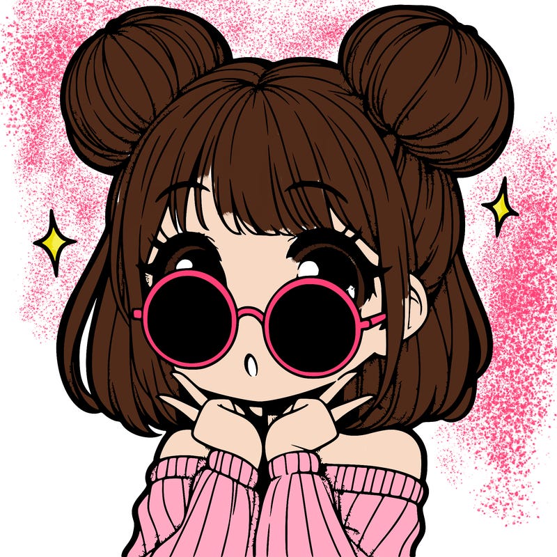 manga girl with hairbuns and sun shape sunglasses