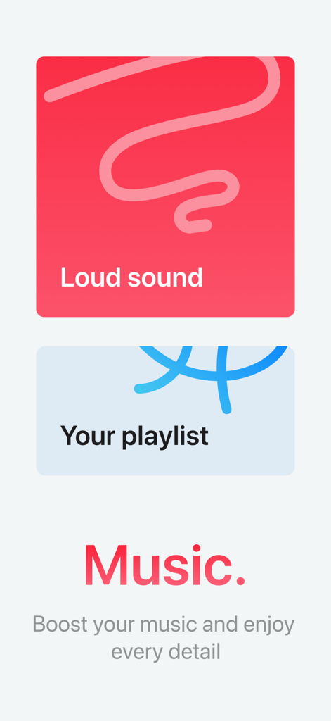 Volume Boost – Sound Amplifier - Music amplification screen showing loud sound and playlist options in the Volume Boost app.