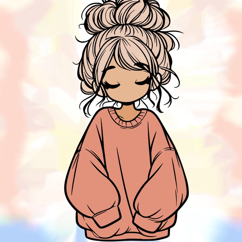 girl with baggy sweatshirt and messy bun