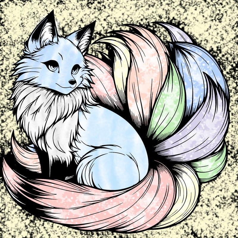 realistic detailed 9 tailed anime fox