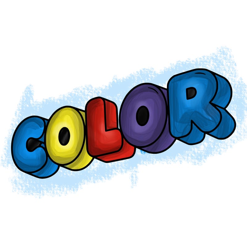 a sign that says color in bubble writing