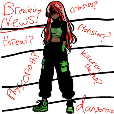 girl in baggy pants crop top and long hair