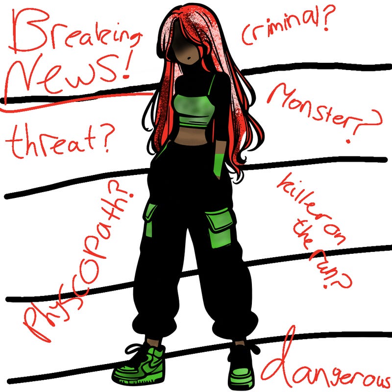 girl in baggy pants crop top and long hair