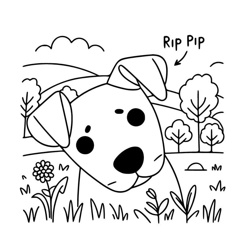 a dog tilting it’s head and text that say’s rip pip