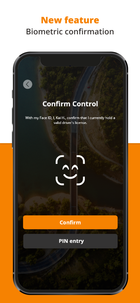 DriversCheck - DriversCheck app interface showing biometric face ID confirmation for license verification
