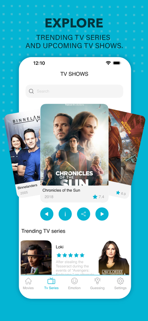 MyFlixer app interface showing trending TV series and discovery features