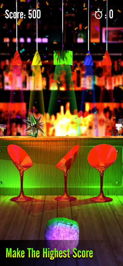 BottleShoot-Shoot Bottles - BottleShoot gameplay showing a glass bottle being smashed by a stone in a bar