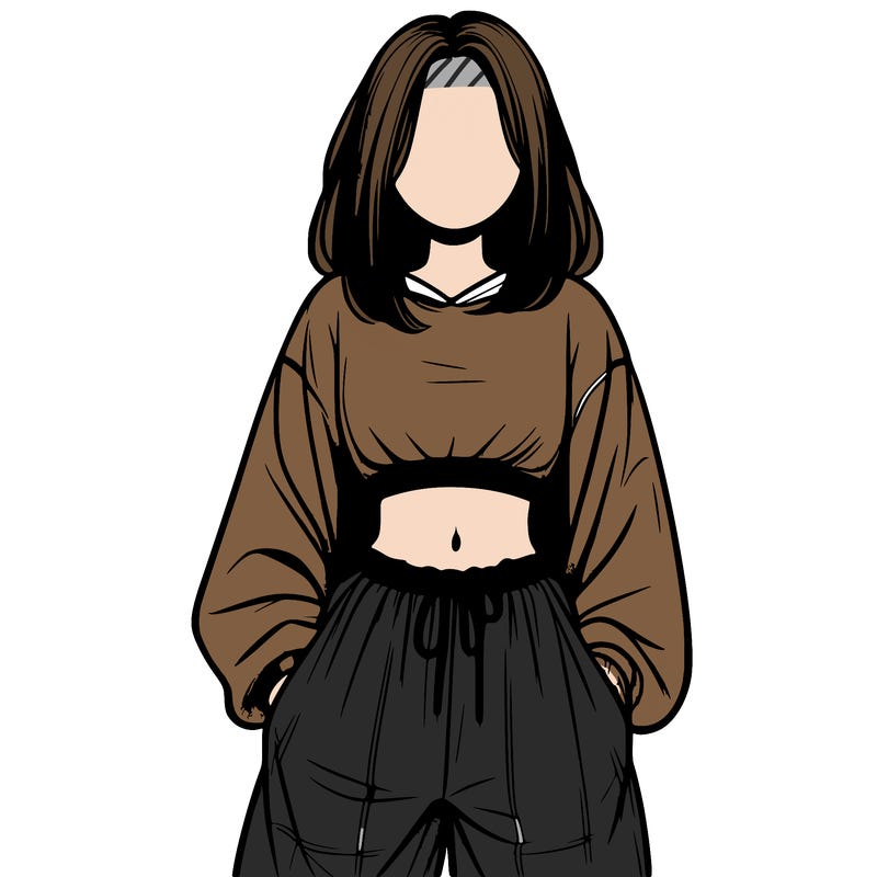 realistic girl faceless with baggy pants and a crop top