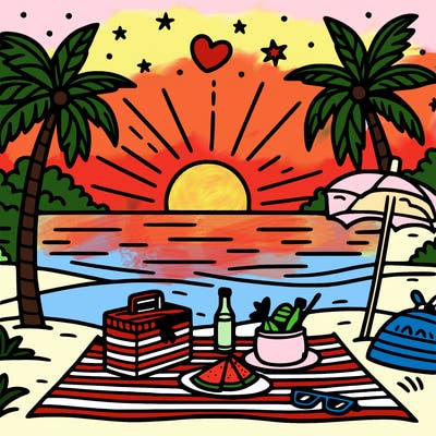 sunset picnic on beach