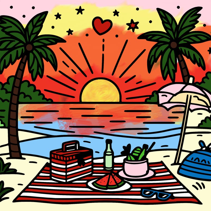 sunset picnic on beach