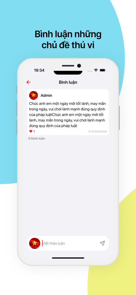 Community discussion interface of the Xo So VIP app with admin comments and a text input for users to join the conversation