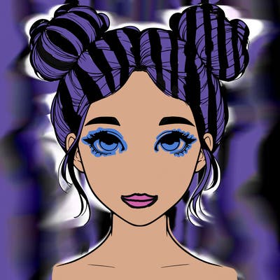 realistic girl with two buns on top of her head