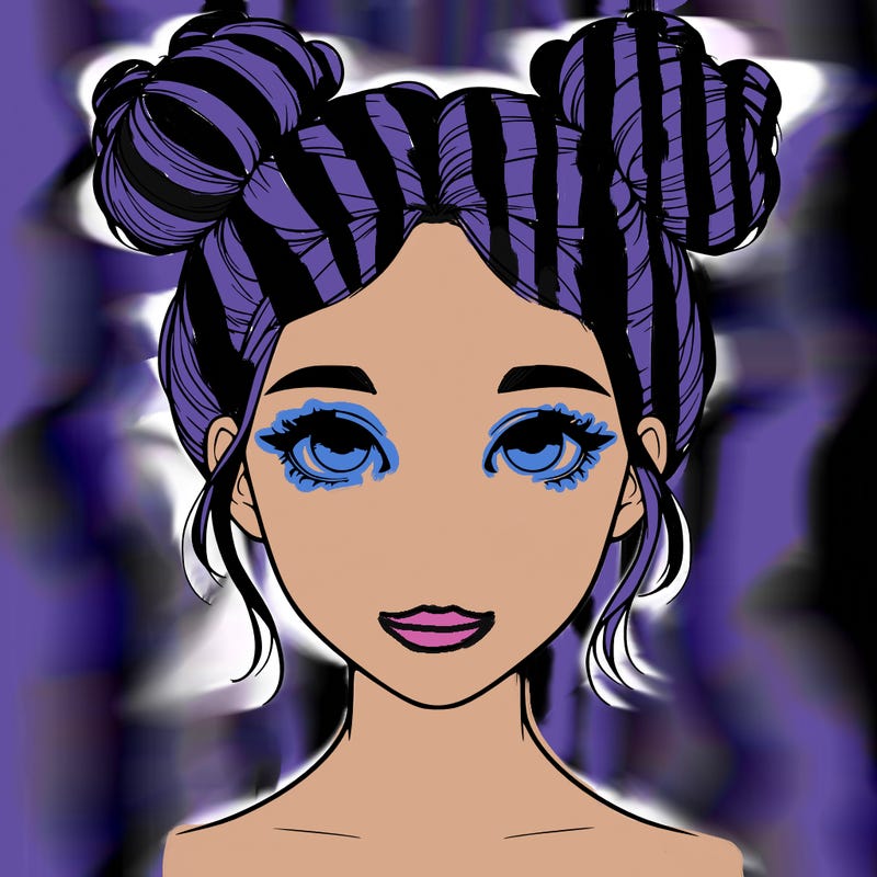 realistic girl with two buns on top of her head